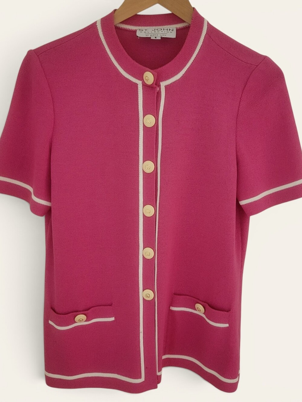 Vintage St. John Collection by Marie Gray Pink Santana Gold Button Top